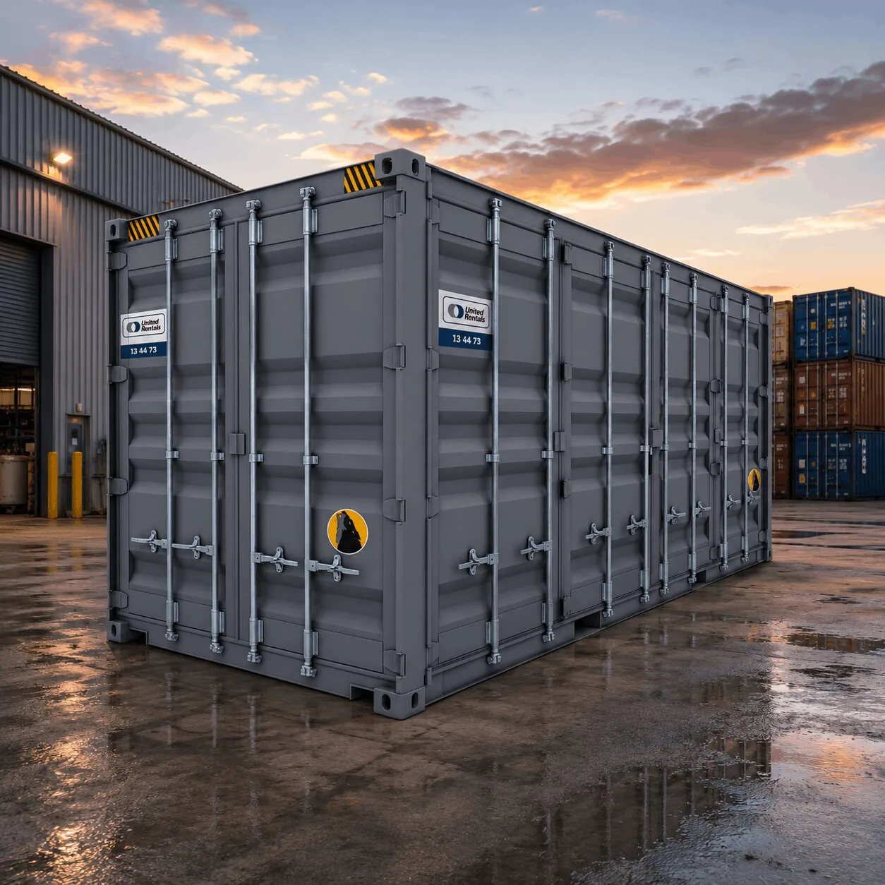 open side shipping container with full-length doors open