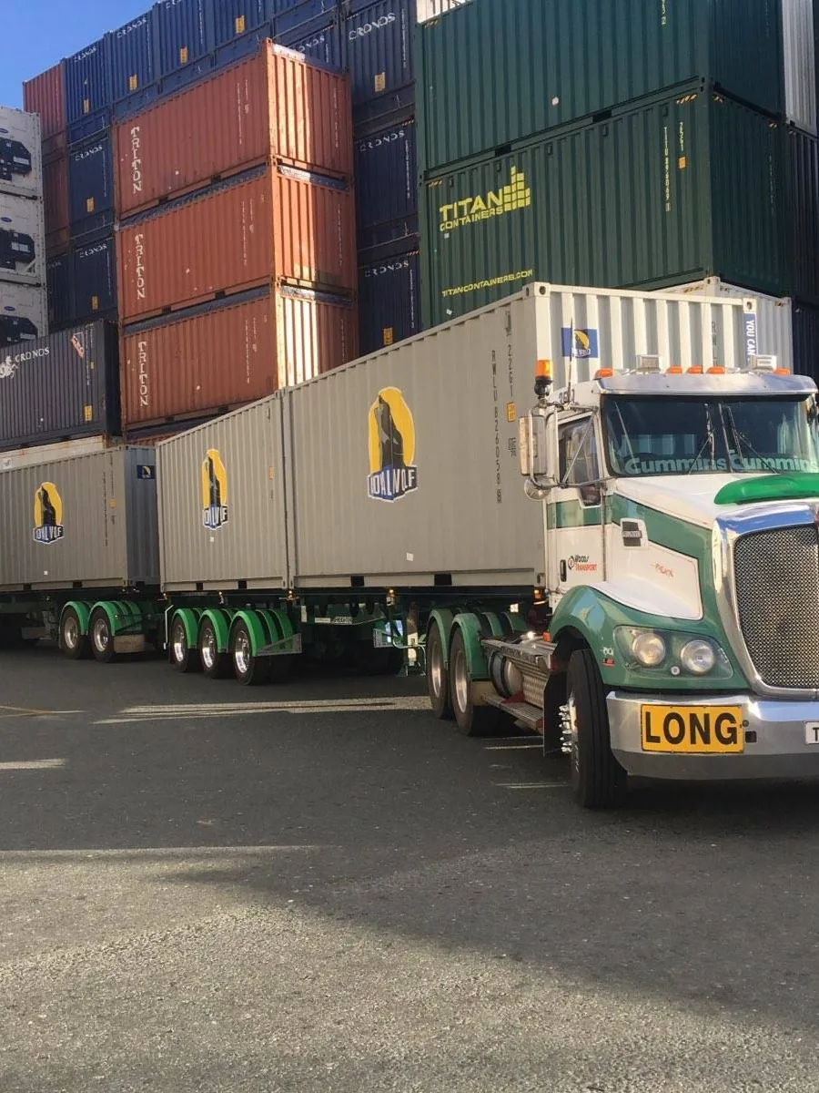 containers on truck in shipping yard V8