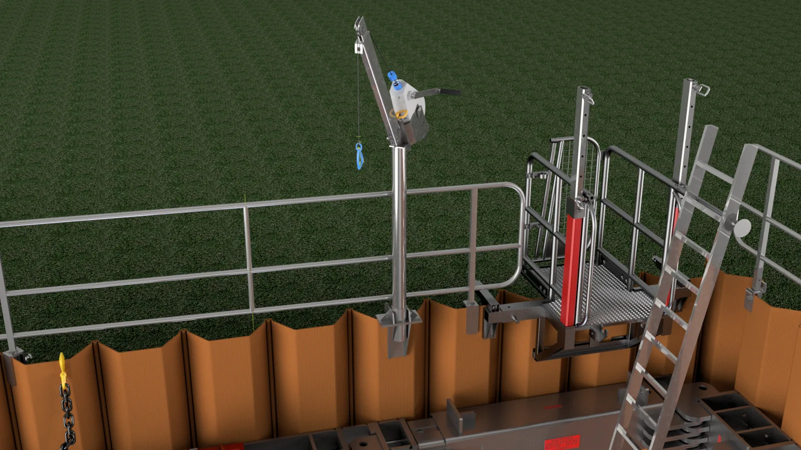 Construction worksite with scaffolding tubes and temporary fencing in place to ensure safety and secure the project area.