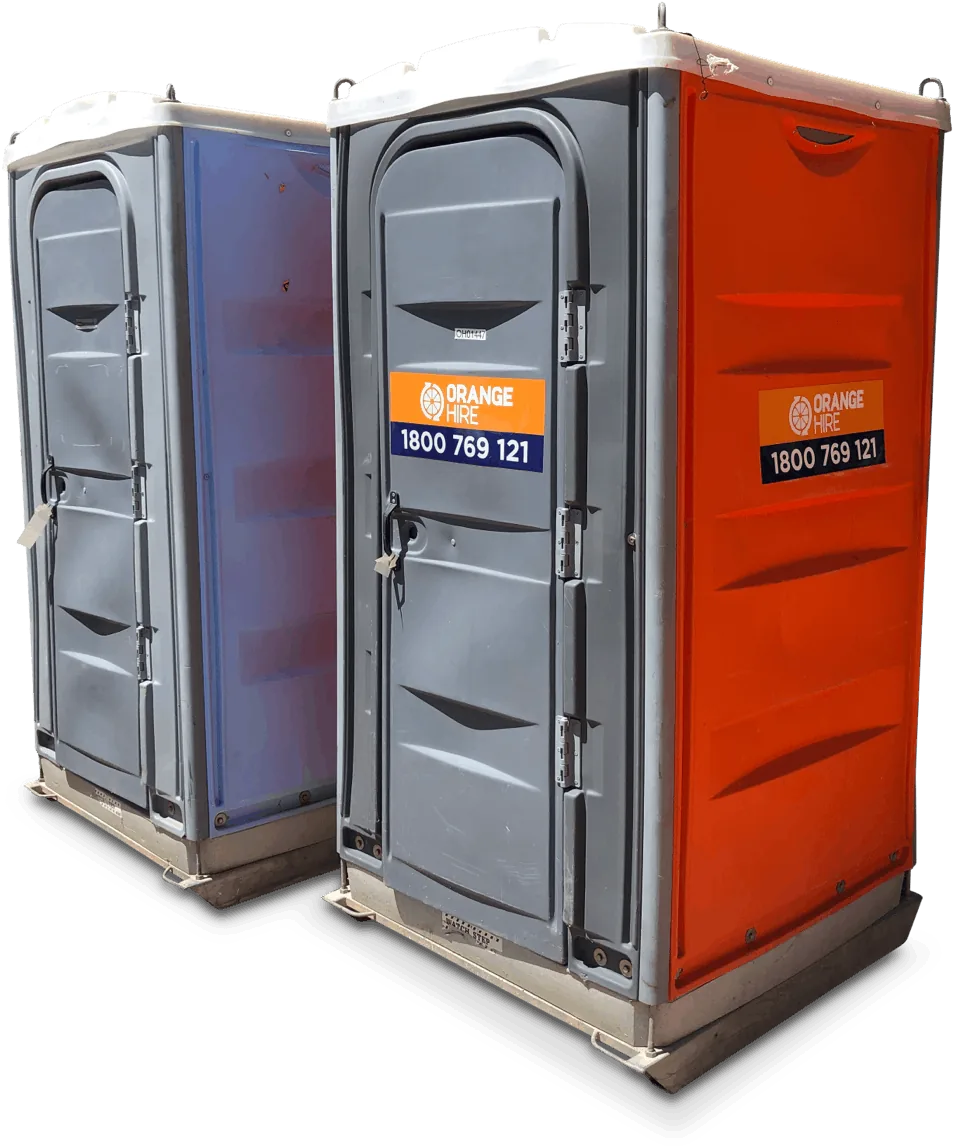 Portable toilet placed at a construction site, providing sanitation and comfort for on-site workers.