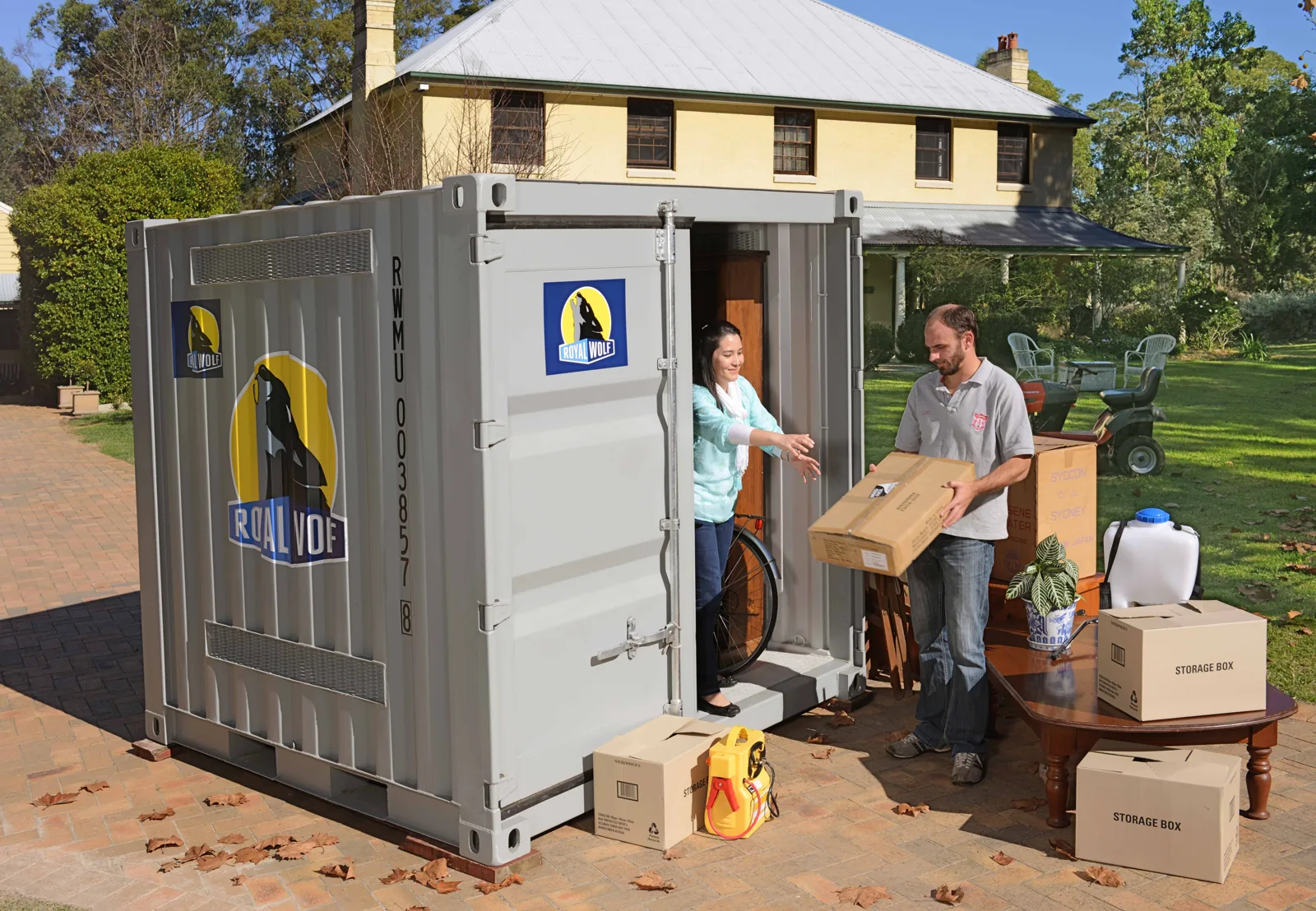 storage container loading with people