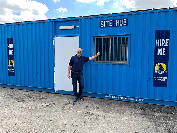 John El Bacha,General Manager of Engineering, at the solar-powered Site Hub showcasing mobile storage innovation