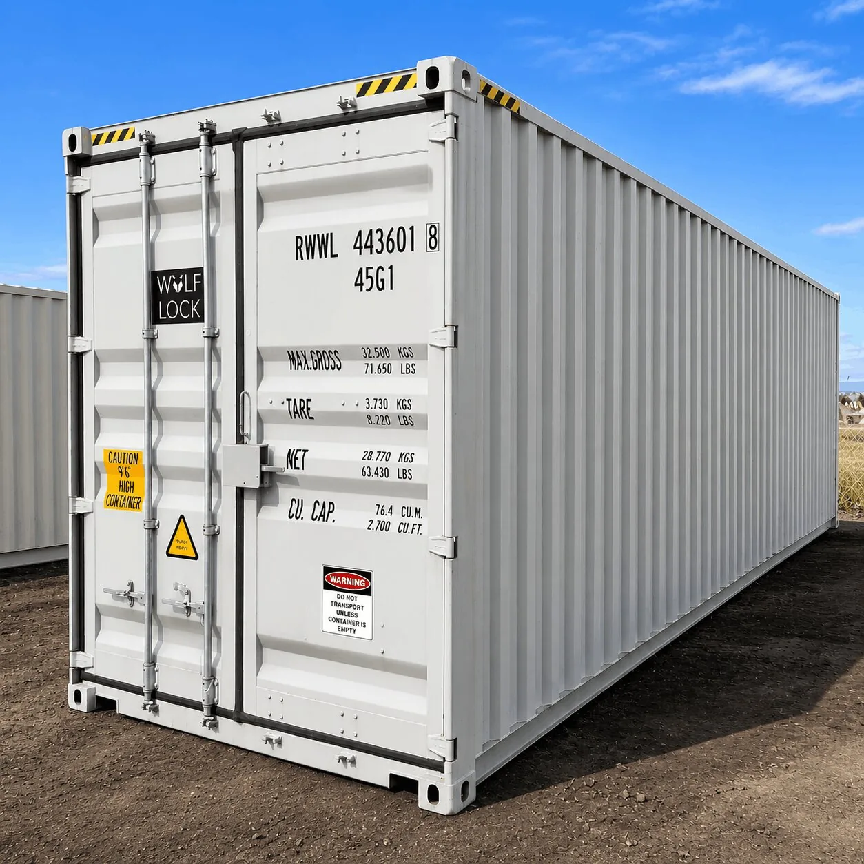 40ft Wolf Lock high cube shipping container with tri-locking security system